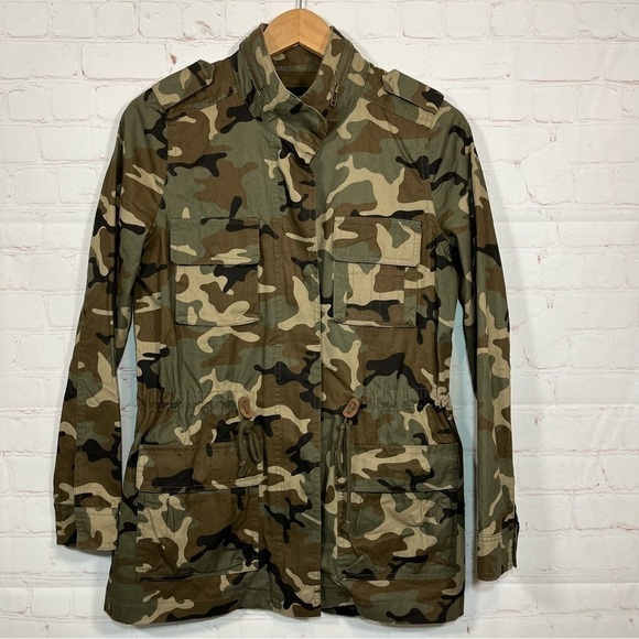 Love Tree Camo Military Jacket Womens Small Full Zip Mock Neck Army Utility - Picture 1 of 14